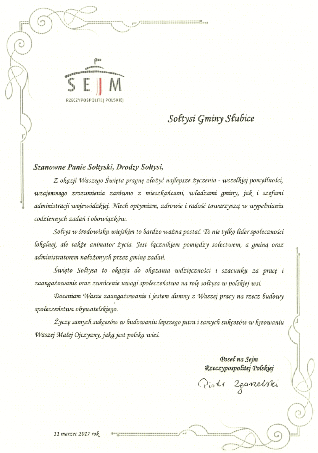 Życzenia dla sołtysów