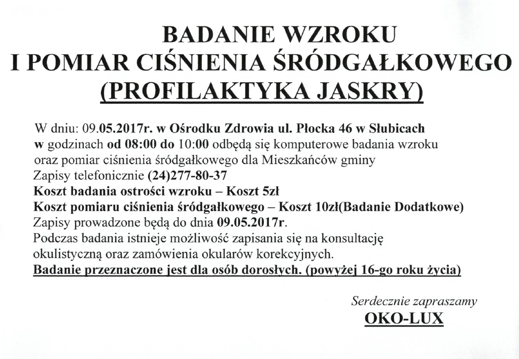 Zaproszenie na badanie wzroku