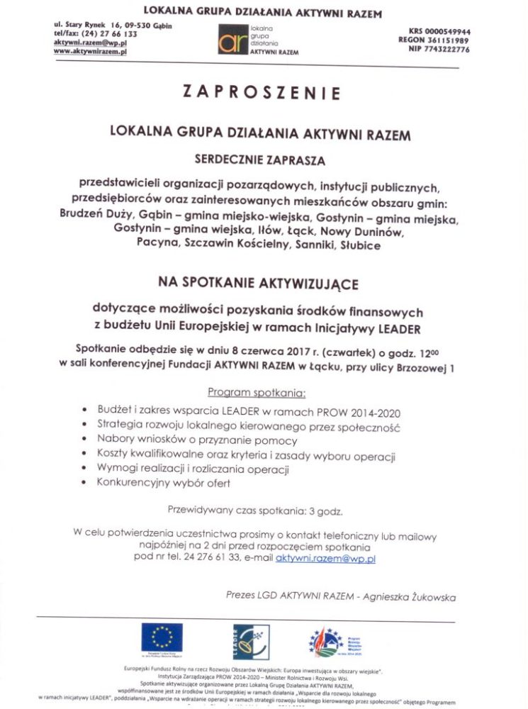 Lokalna Grupa Działania Aktywni Razem zaprasza na spotkania aktywizujące