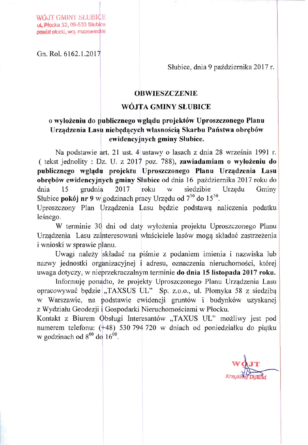 Obwieszczenie Wójta Gminy Słubice