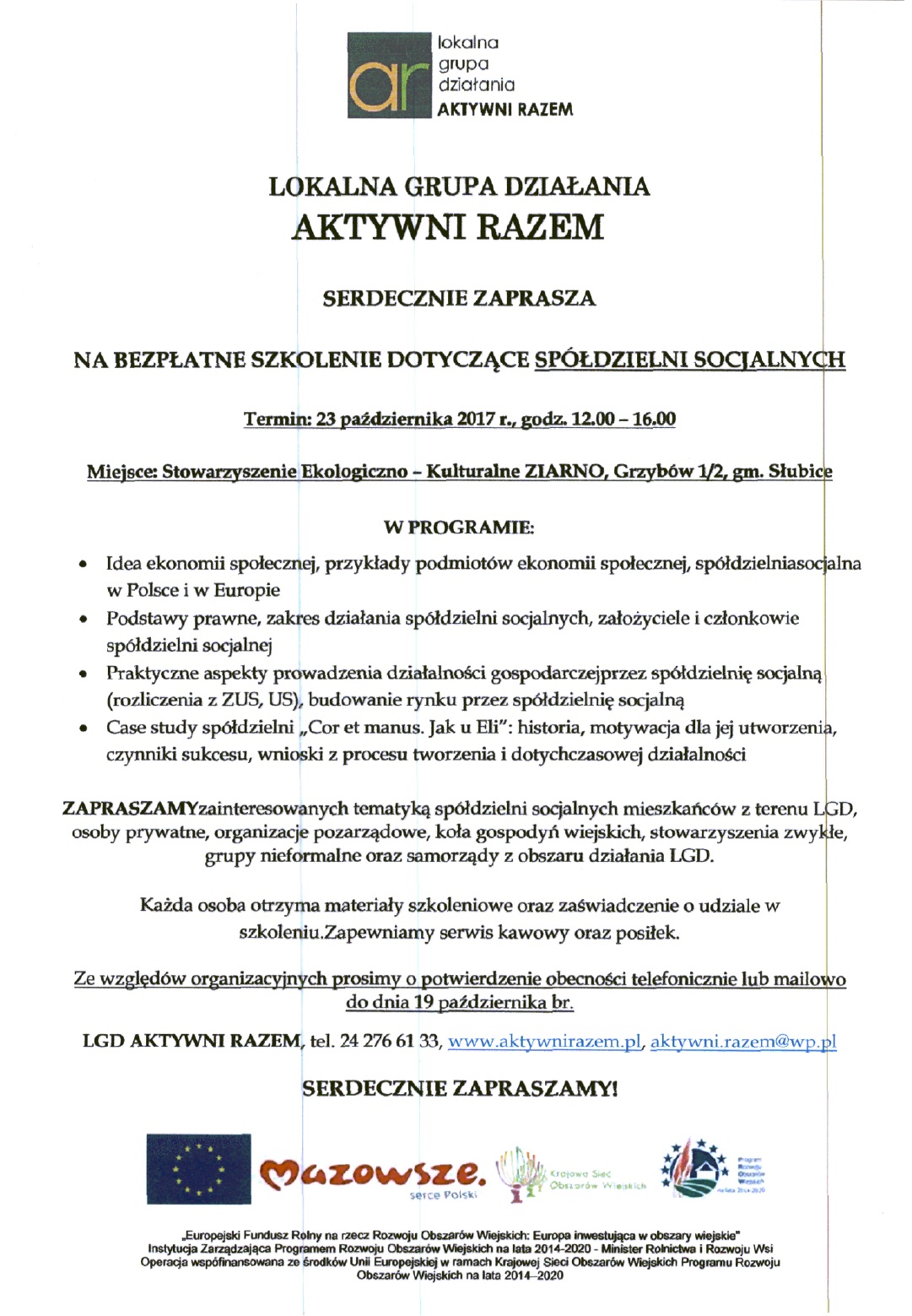 Bezpłatne szkolenie dotyczące spółdzielni socjalnych