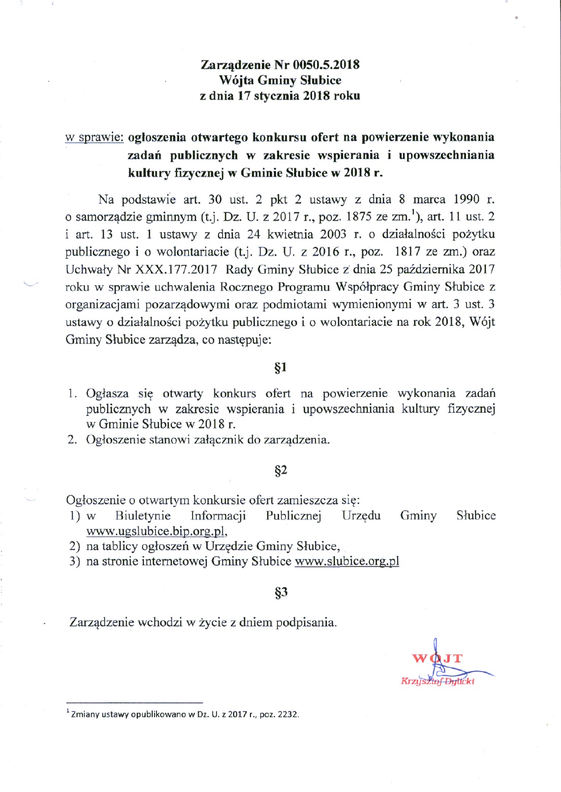 Zarządzenie Wójta Gminy Słubice