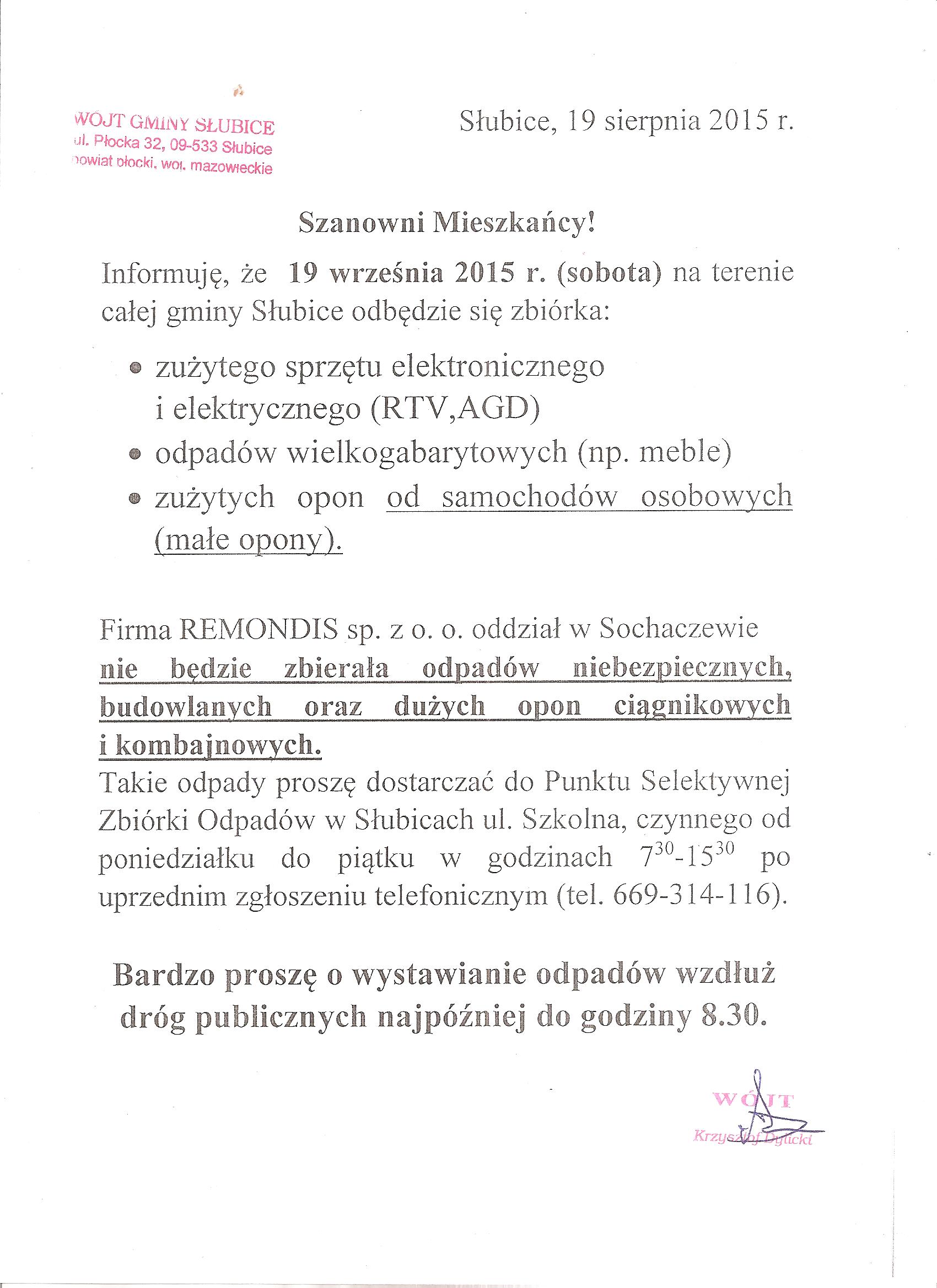 Informacja o zbiórce objazdowej odpadów
