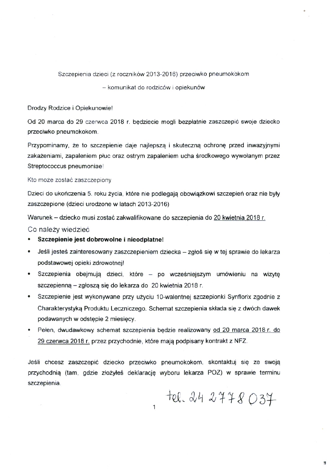 Informacja o szczepieniach dzieci