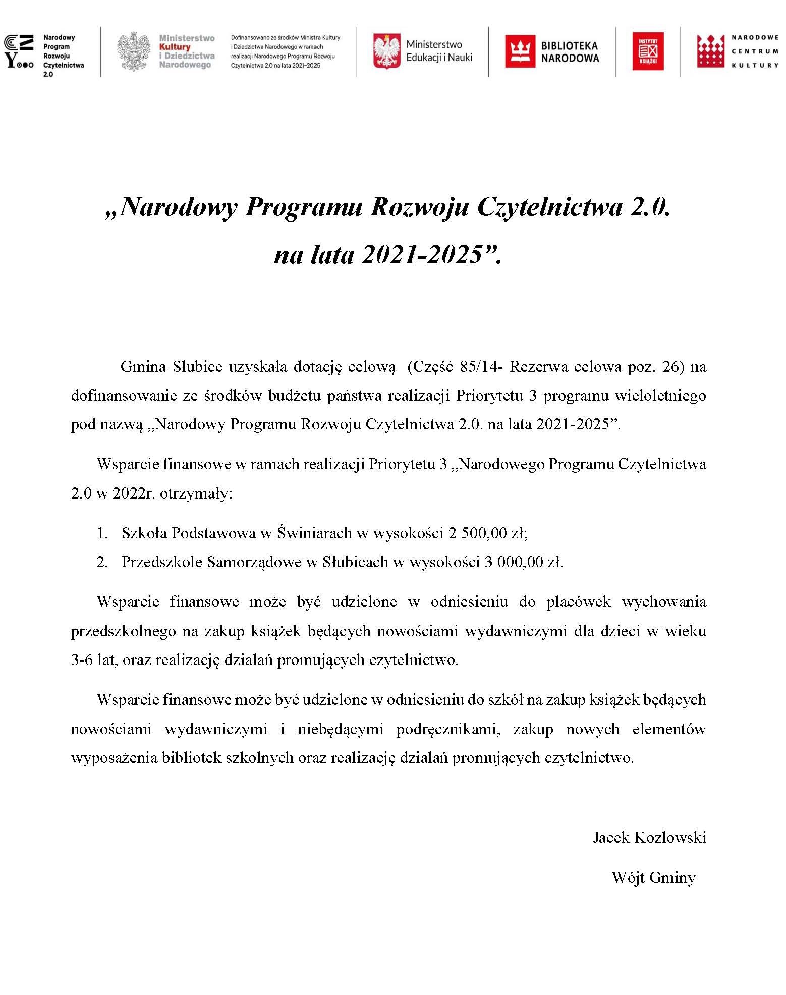 Narodowy Programu Rozwoju Czytelnictwa 2.0.                      na lata 2021-2025