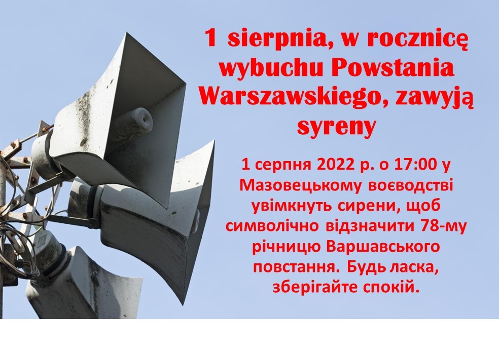 1 sierpnia 2022 r. o godzinie 17:00 zawyją syreny alarmowe