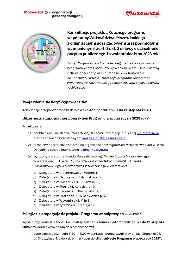 Program współpracy Województwa Mazowieckiego z organizacjami pozarządowymi