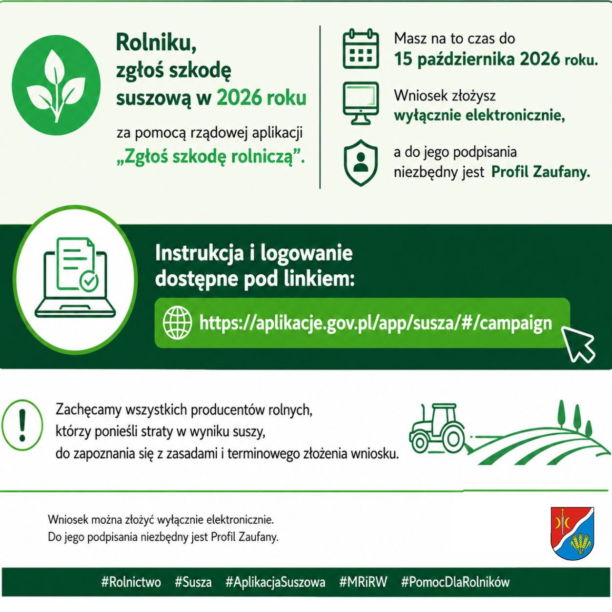Producenci rolni mogą już składać wnioski w aplikacji suszowej !